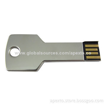 Key-shaped USB Flash Memory, Made of Stainless Steel, Customized Logos Welcomed, 2 to 32GB Capacity